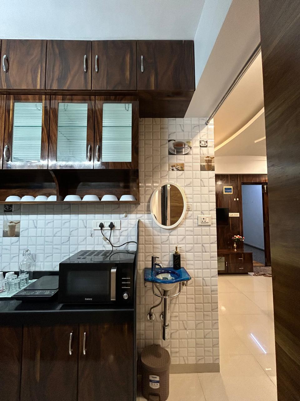 Kitchen counter and microwave